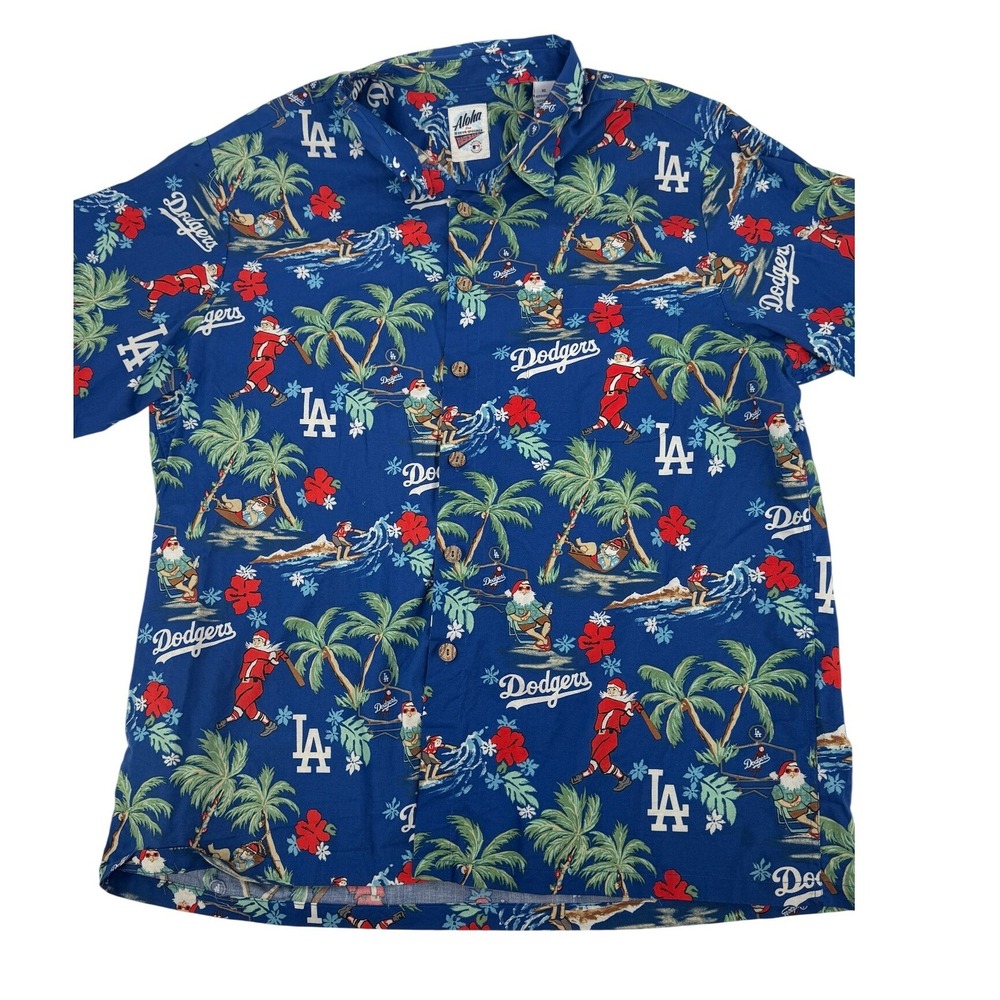 Vintage Reyn Spooner LA Dodgers Hawaiian Santa Shirt Mens XL Blue Christmas Rare